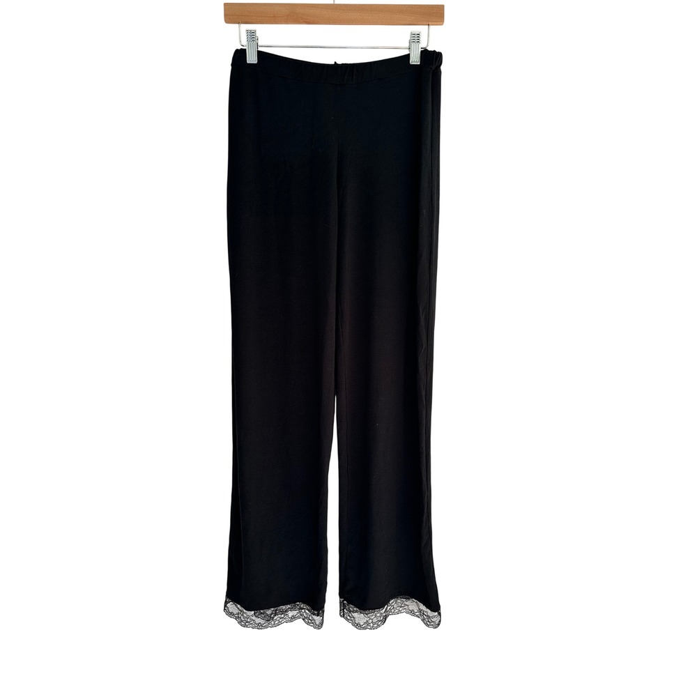 Edge O Beyond Black Modal Silk Lace Trim Lounge Pants Size 6-8 Made in UK